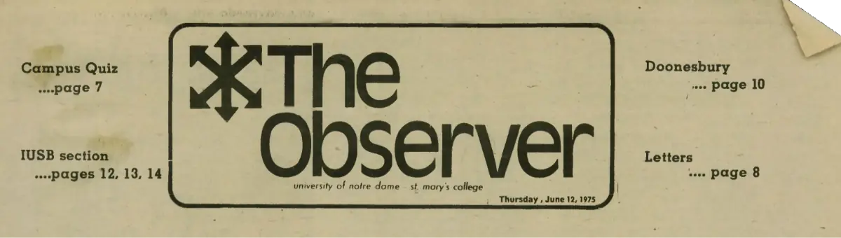 The masthead from the June 12, 1975 issue of 'The Observer'