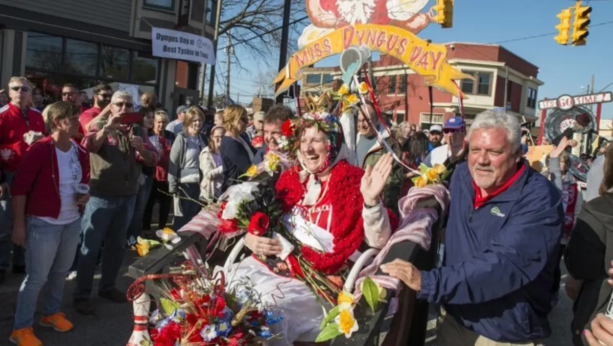 A Dyngus Day parade in Cleveland, Ohio celebrates the crowning of its pageant winner.