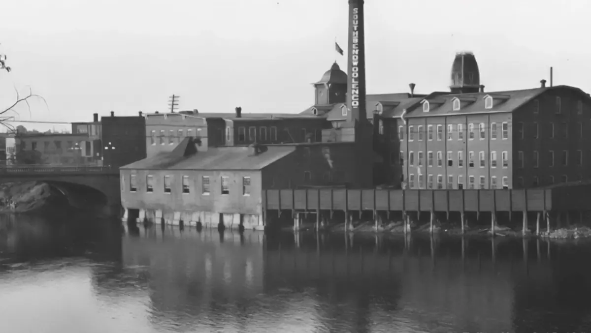 The smokestack at the South Bend Woolen Co.